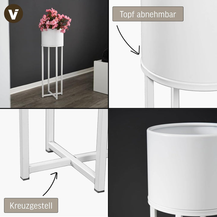 VIVANNO Blumentopf auf Ständer mit Beinen Füssen Gestell Elevate Cross 79 cm, Weiss 79x25x25 cm Cros
