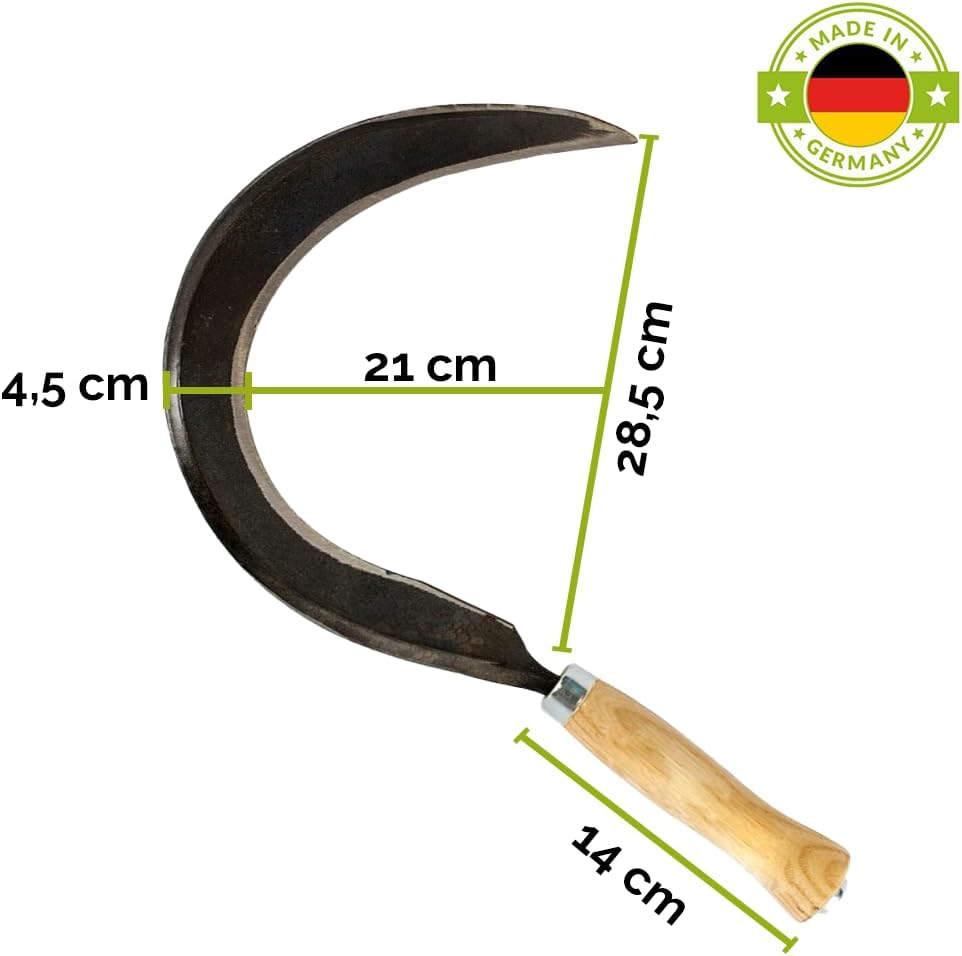 Mondsichel/Blattsichel/Sense inkl. gratis Schleifstein - mit Holzstiel - für Rechtshänder 14 cm Esch
