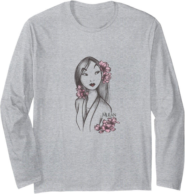 Disney Mulan Floral Sketch Portrait Langarmshirt