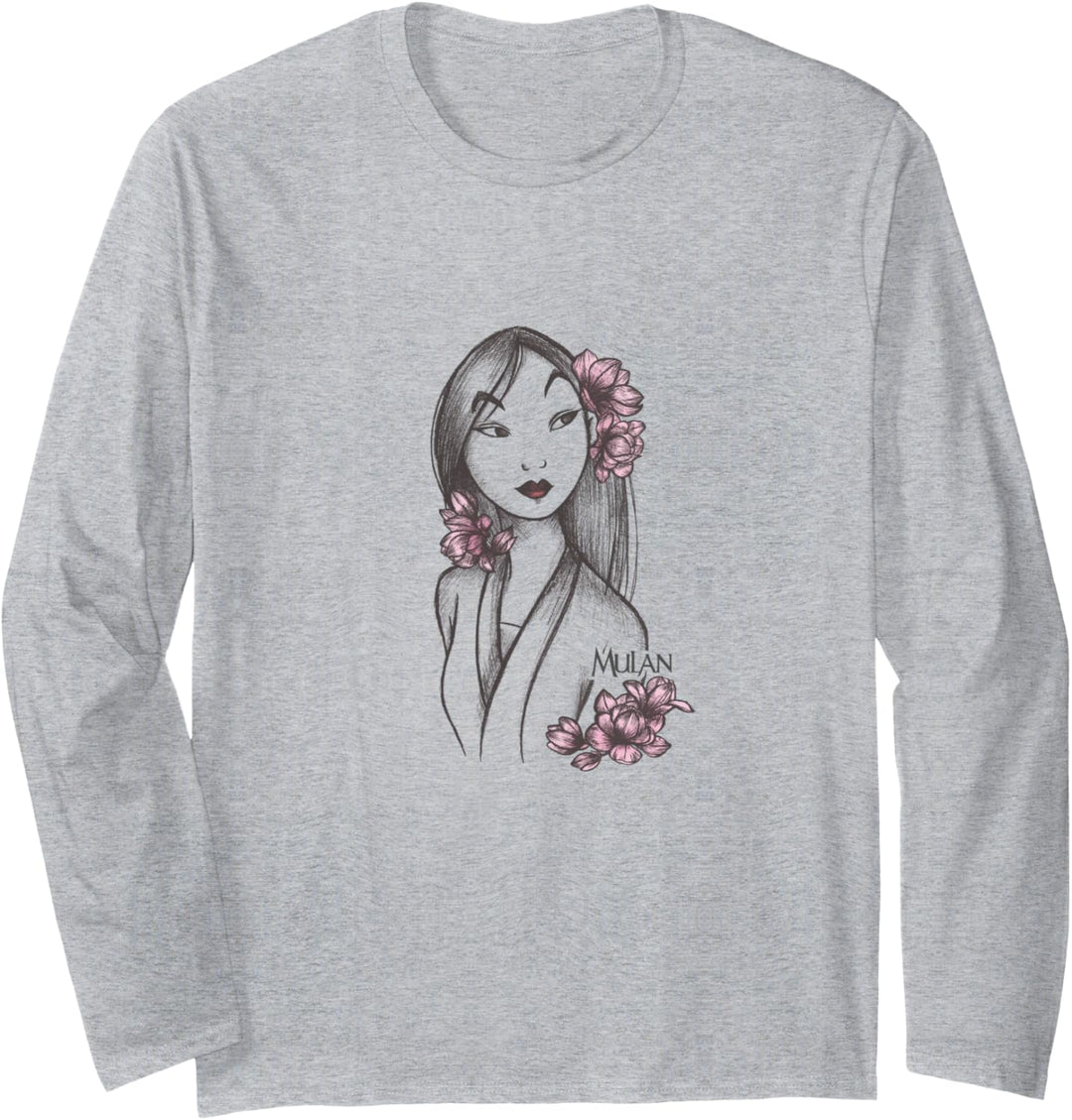 Disney Mulan Floral Sketch Portrait Langarmshirt