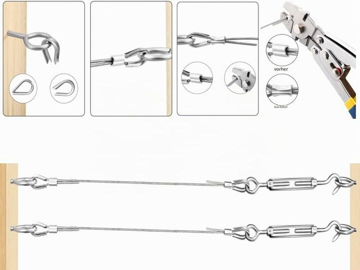TooTaci 3mm Drahtseil Spanner Set,10 Stück M5 Seilspanner Spannschloss Edelstahl, 20 Stück M5 ösen s
