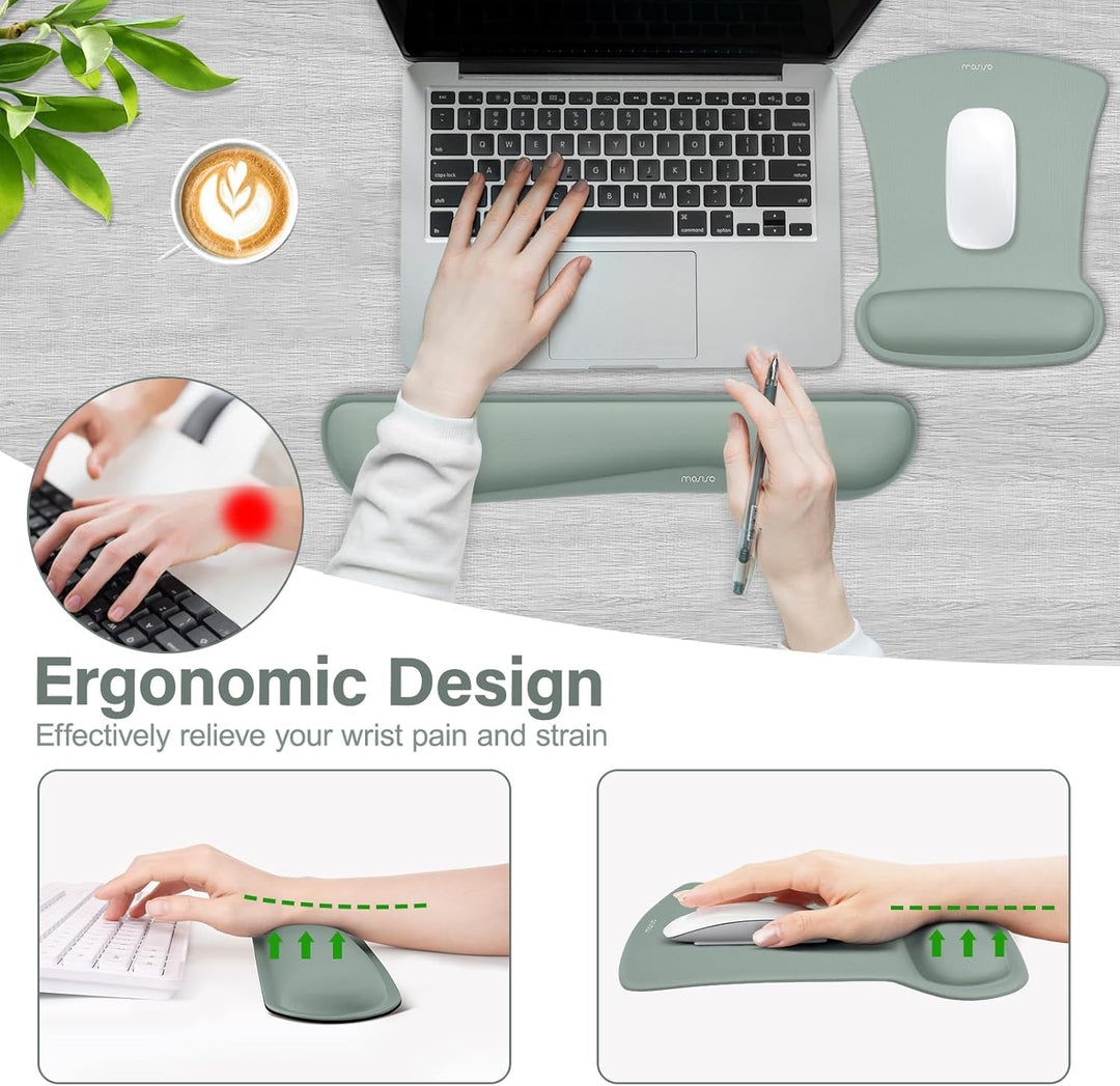 MOSISO Handballenauflage Set für Tastatur &amp; Maus, Ergonomisches Mauspad mit Handauflage&amp;Handballenau