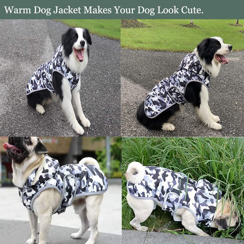 Winter Hundejacke with Abnehmbarem Hut, Hundemantel Wasserdicht Reflektierend Hund Mantel Warme Hood