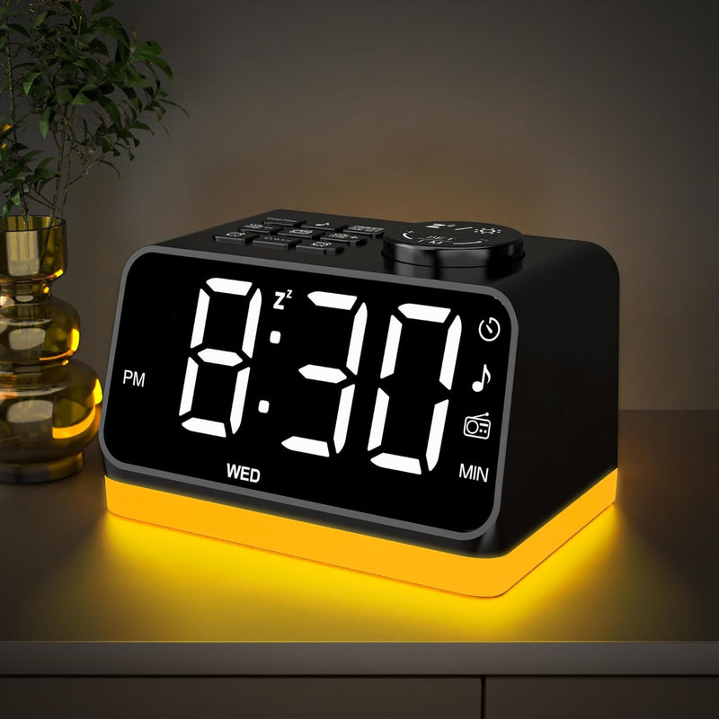 AFEXOA Digital Radiowecker mit 2 Ladestation für Handys, mit Licht, Dual-Wecker, 8 White Noise, Tisc