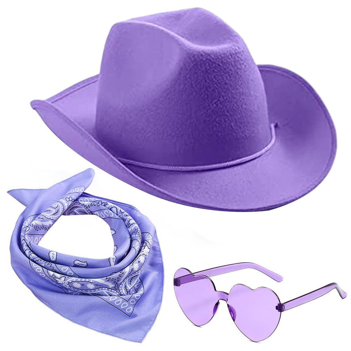 Cowgirl Hut Weiss Damen, Westliche Cowboyhüte 3PCS, Western Cowboyhut Set, Ideal für Rollenspiele au