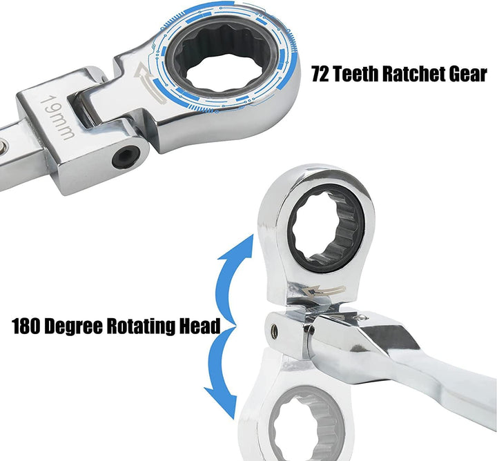 20 Stück Flexkopf-Ratschenschlüssel-Set, 8 mm - 19 mm Wechselbarer Torx-Schraubenschlüssel-Set mit K