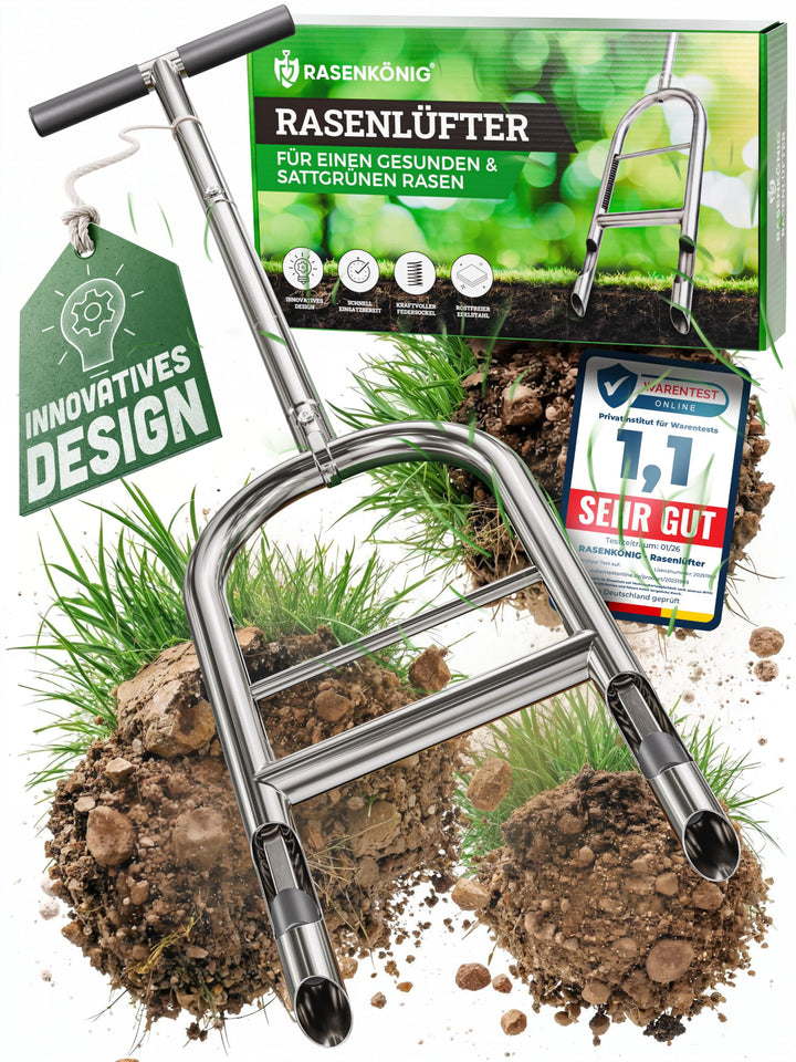 Aerifizierer für Rasen Pro | Innovativer Rasenlüfter | Rasenbelüfter mit Holespoon | Aerifiziergabel
