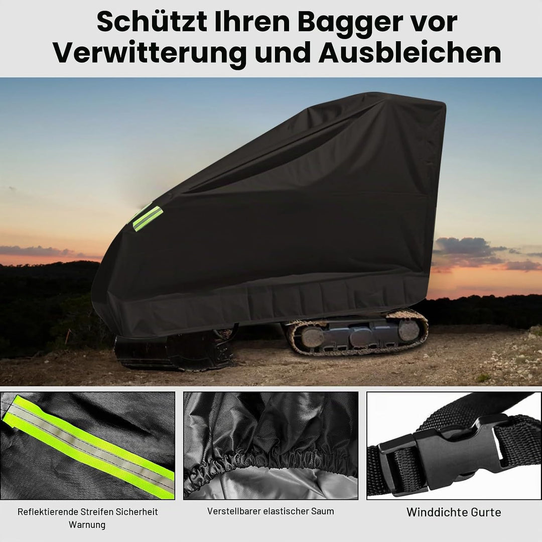 Minibagger Abdeckung, 210D Bagger Schutzhülle mit Winddichtem Gurt und Reflexionsstreifen für Schnee