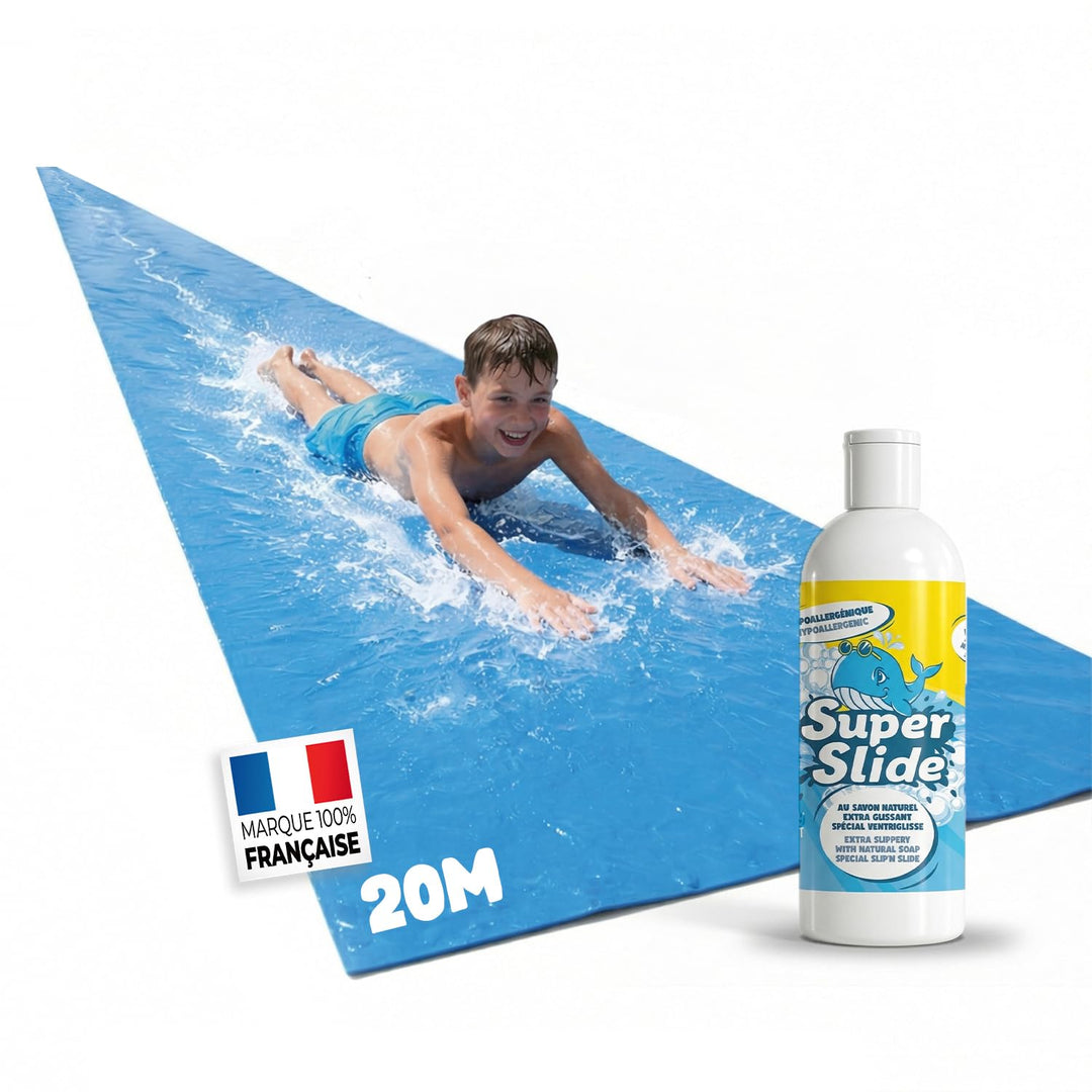 Slipn'Slide® 20 Meter XXL Pack | 2 Wasserrutschmatte 10 Meter + 1 Liter Extra-Rutsche 100% Naturseif