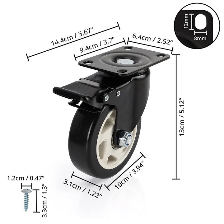 Kurtzy 4er Pack Schwarzer Rollen Schwerlast Rollen für Möbel - Lenkrollen 100mm mit Gummirädern, Sch