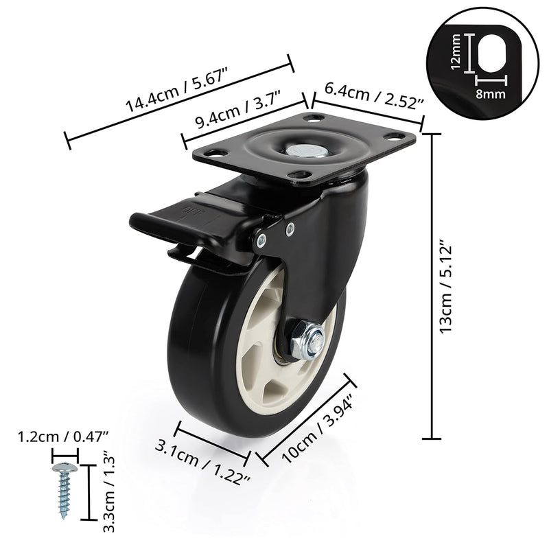 Kurtzy 4er Pack Schwarzer Rollen Schwerlast Rollen für Möbel - Lenkrollen 100mm mit Gummirädern, Sch