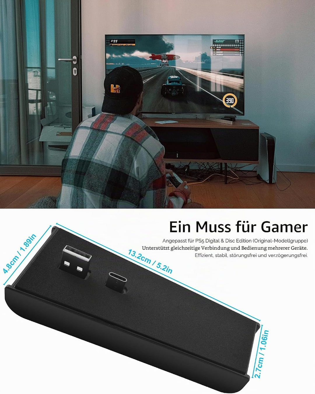5-Port USB Hub für PS5 Konsole, Arvin USB 3.1 Schnelle Geschwindigkeit Laden Ladeadapter mit 4 USB-2