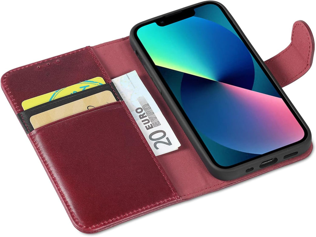 LENSUN Echtleder Hülle für iPhone 13 Mini, Handyhülle [Echtes Leder][Magnetverschluss][RFID Schutz]