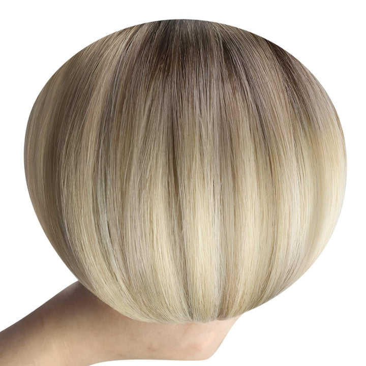 YoungSee Echthaar Extensions Clip Balayage Clip in Extensions Echthaar Braun Blond 35cm Extensions C