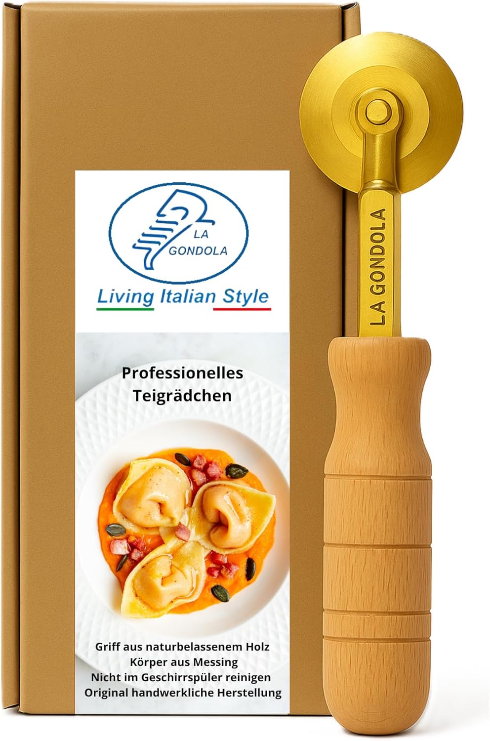 La Gondola Teigrädchen - Glattes Rad | Nudelwerkzeug für Zuhause und gewerbliche Küche | Messing & N
