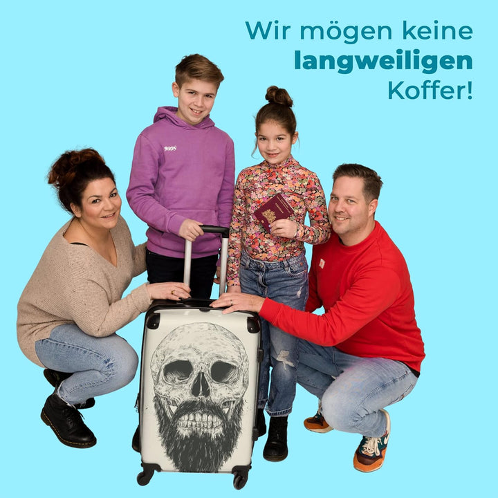 Koffer gross Trolley Rollkoffer Reisekoffer mit 4 Rollen Fotokoffer - Schädel - Bart - Haare - Toten