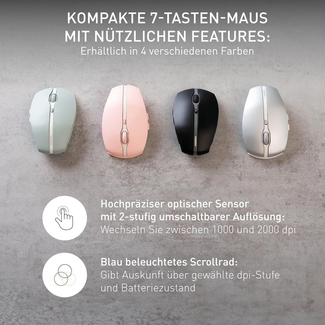 CHERRY GENTIX BT, Kabellose Bluetooth-Maus, Multi-Device-Funktion für bis zu 3 Geräte, Umschaltbare
