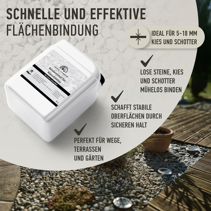Kiesbinder (5L) Kiesverfestiger Bindemittel für Kies/Schotter Aller Art Mulchbinder Gartenbahn Stein