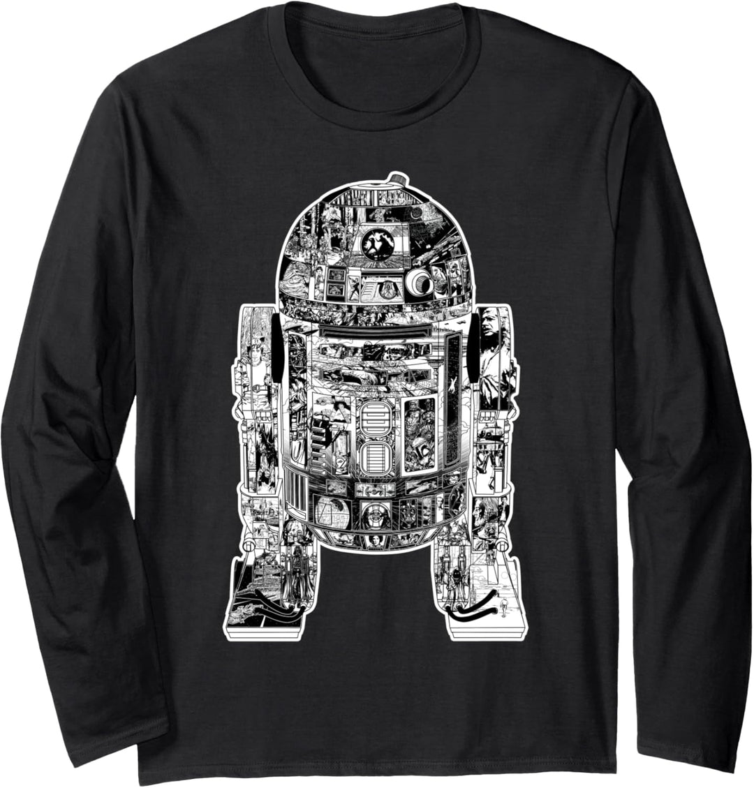 Star Wars R2-D2 Black And White Comic Book Fill Langarmshirt