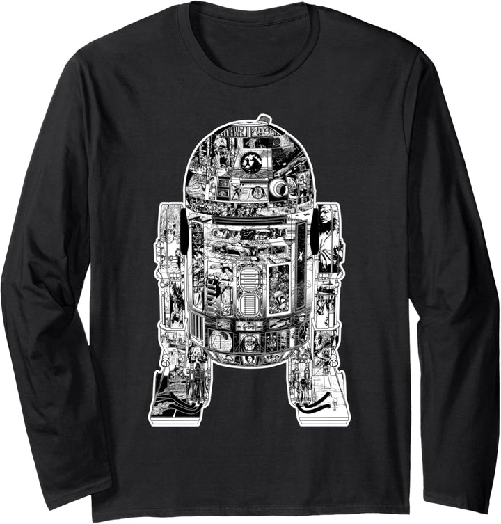 Star Wars R2-D2 Black And White Comic Book Fill Langarmshirt