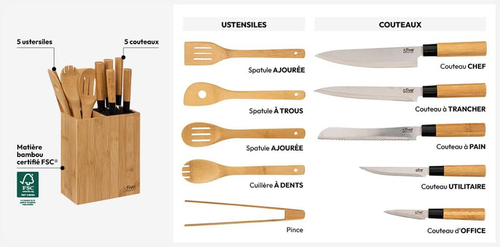 5 five simply smart 5five - block 5 messer & 5 utensilien mit bambusgriff