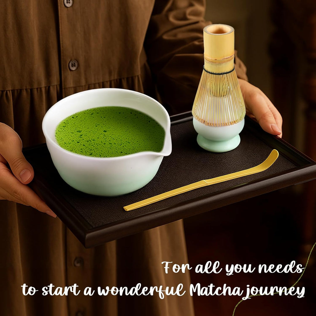 Matcha Set - 8 Stück Matcha Besen Tea Set, Matcha-Schale mit Ausgiesser, Bambus Matcha Whisk, Schauf