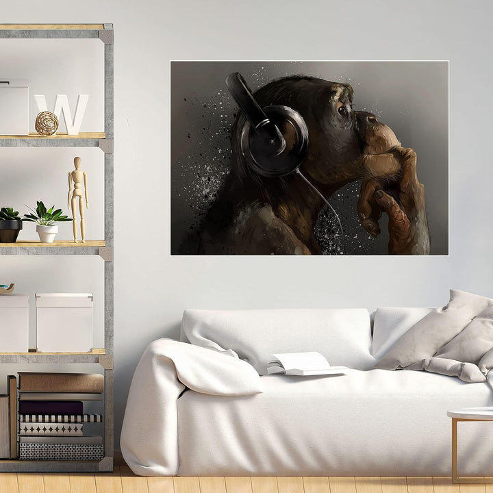 wandmotiv24 Poster als Wanddeko, Grösse 100x70cm, AFFE mit Kopfhörer, Headset, Musik, Tiere, Affen,