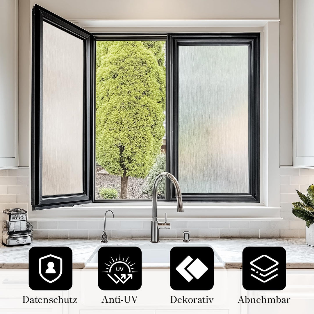 Qualsen Fensterfolie Blickdicht,Milchglasfolie Selbstklebend Fenster Sichtschutzfolie Non-Klebefolie