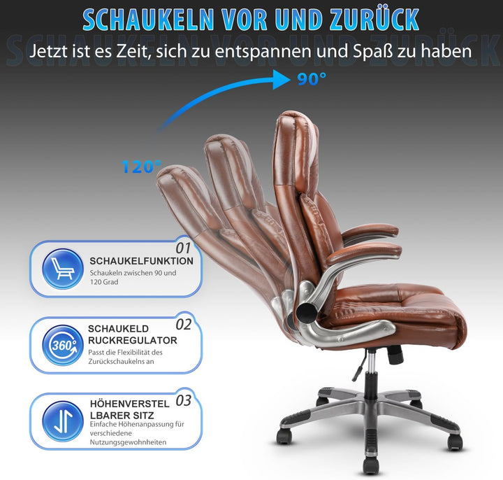 Bosmiller Bürostuhl Ergonomischer Chefsessel Bürostuhl 200 kg, Verstellbarer Rückenlehne, Hochklappb