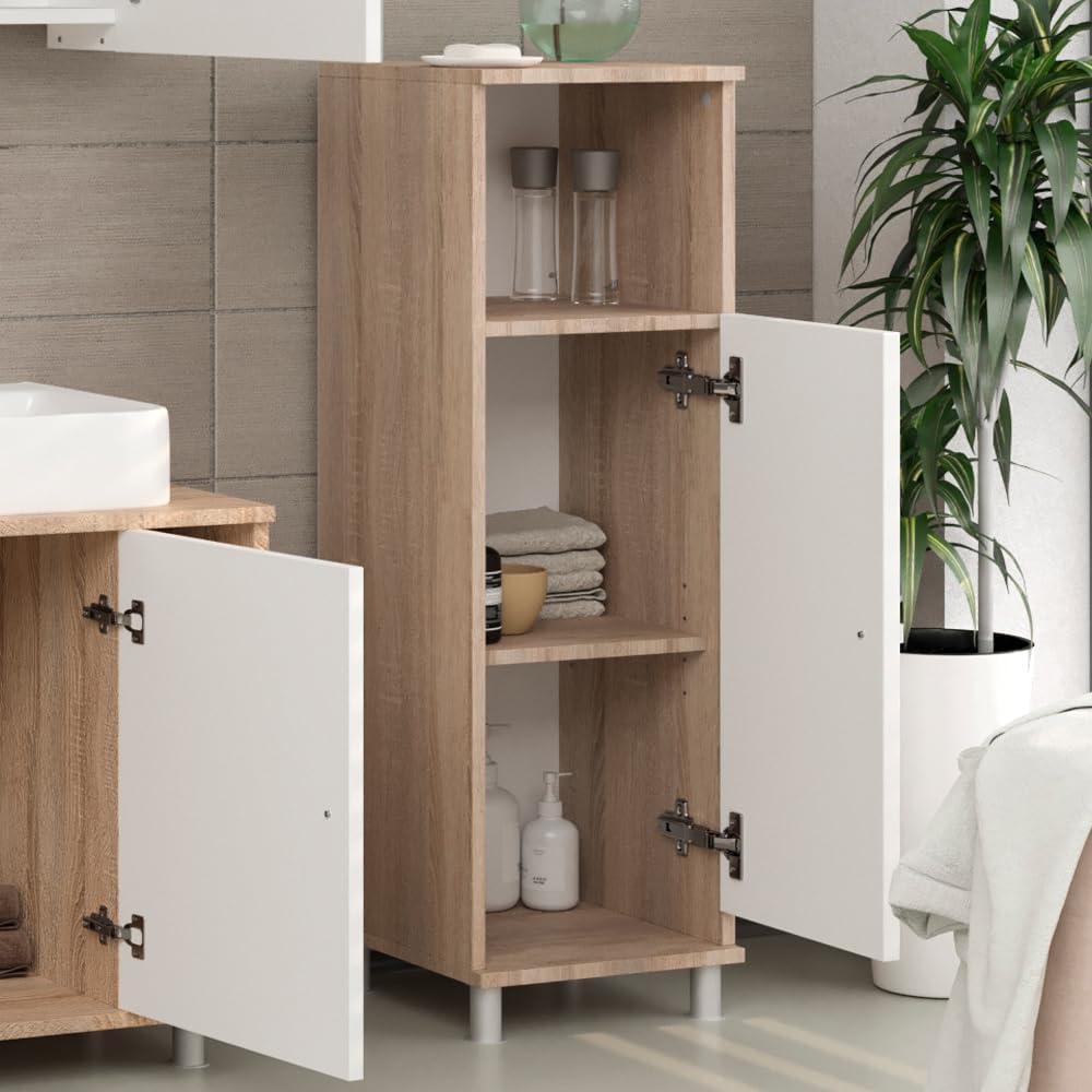 Vicco Midischrank Fynn, Weiss/Sonoma/Sonoma, 30 x 95 cm Weiss/Sonoma 95 x 30 cm, Weiss/Sonoma 95 x 3