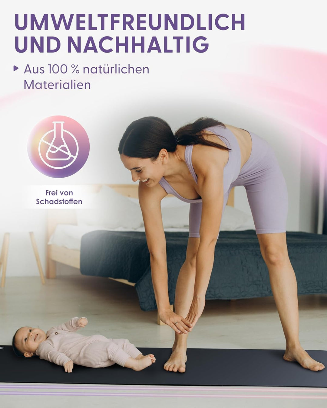 Fitnessmatte, Yogamatte aus umweltfreundlichem Naturkautschuk und rutschfest mit Design und Tragegur