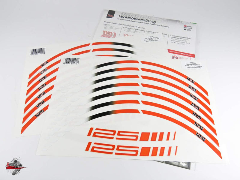 BIKE-label Felgenrand Felgenbett Aufkleber Set kompatibel mit KTM 125 Duke 710036