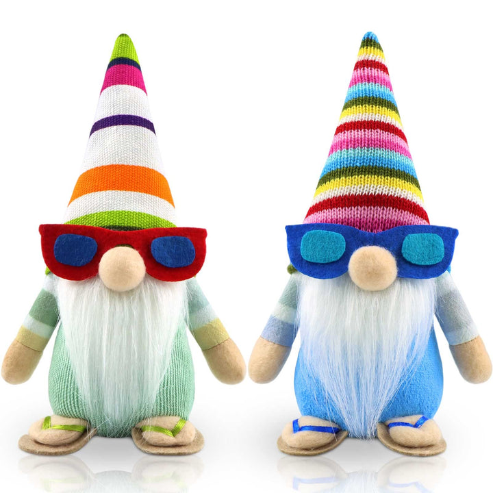 2er Set Sommer Strand Wichtel Figuren Frühling Dekoration Handgemachte Skandinavisches Tomte für Par