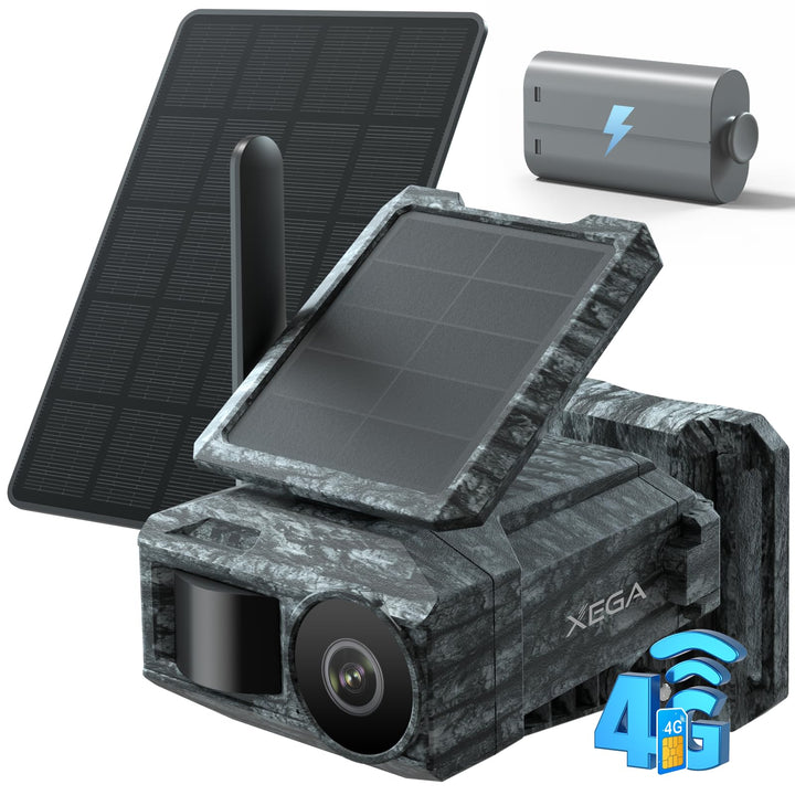 Xega 4G LTE Solar Überwachungskamera mit SIM-Karte & 2 Solarmodulen – Aussen Wildkamera Bewegungserk