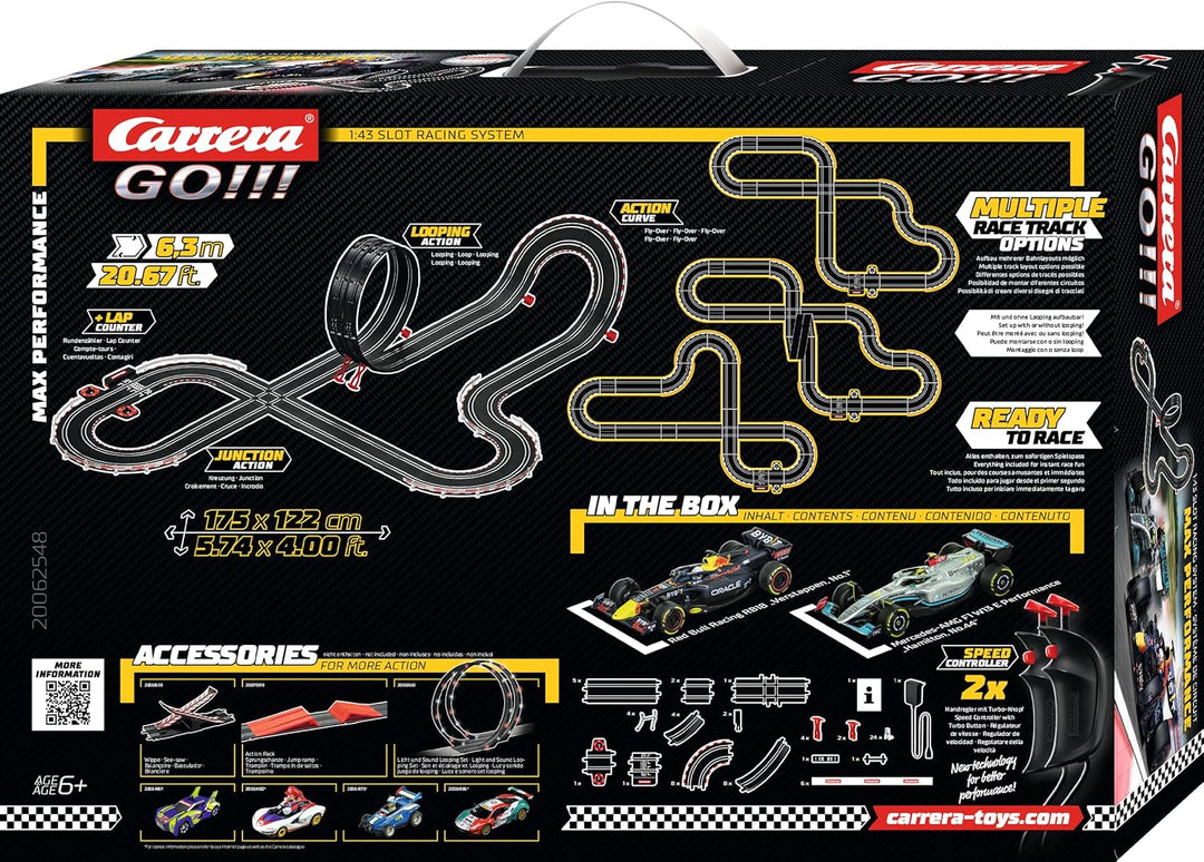 Carrera GO Max Performance Rennstrecken-Set für Erwachsene & Kinder ab 6 Jahren 6.3m Länge Rennbahne