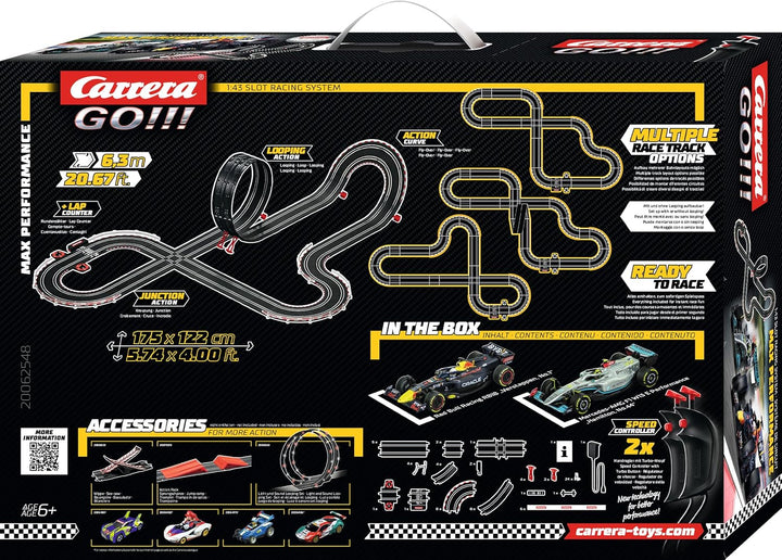 Carrera GO Max Performance Rennstrecken-Set für Erwachsene & Kinder ab 6 Jahren 6.3m Länge Rennbahne