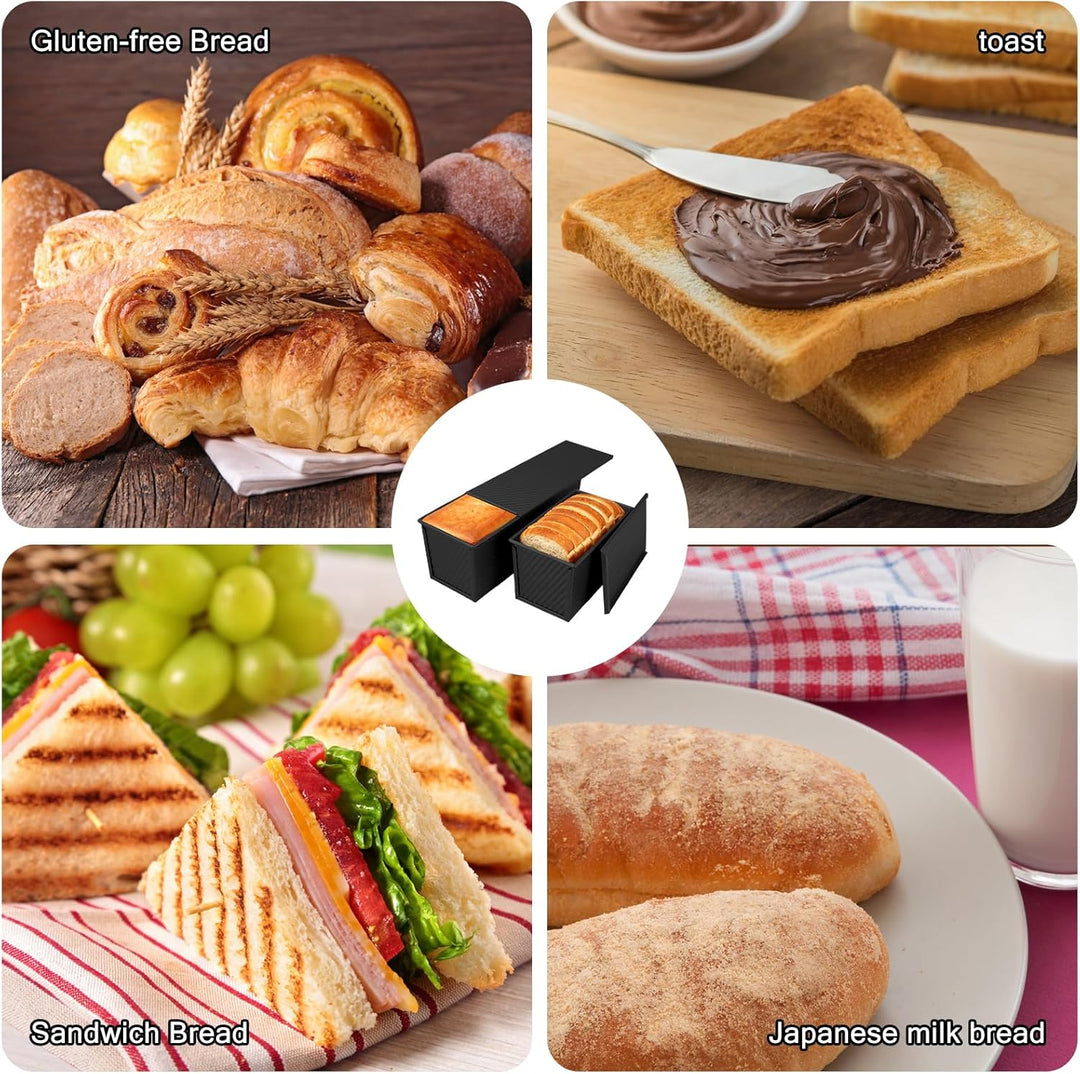 Toastbrot Backform mit Deckel 2er Set (1000g &amp; 450g), Kastenform aus Karbonstahl in Schwarz, Antihaf