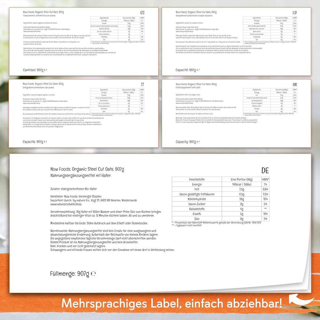 Now Foods, Organic Steel Cut Oats (Bio-Hafer, stahlgeschnitten), Hafergrütze, 907g, Laborgeprüft, So