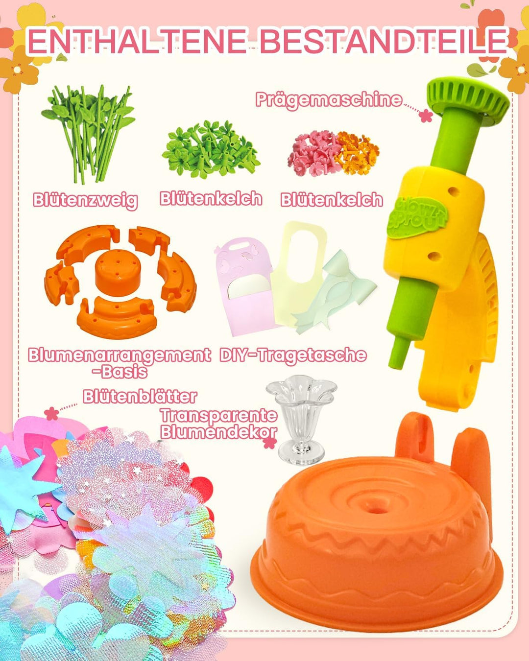 Glowsprout DIY Blumenbastelset für Kinder von 3 bis 12 Jahren - Zubehör schöne Stoffblumensträusse b