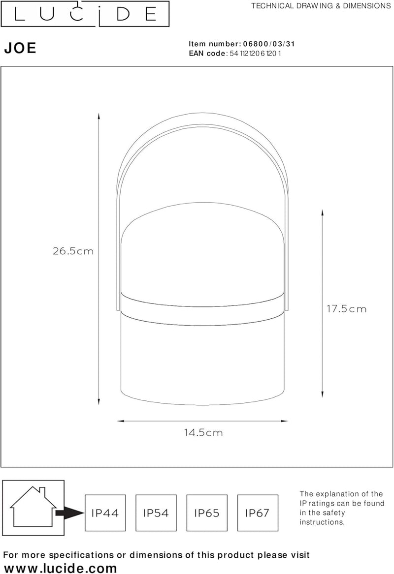 Lucide JOE - Tischlampe Aussen - Ø 14,5 cm - LED Dim. - 1x3W 2800K - IP44 - Weiss, Weiss