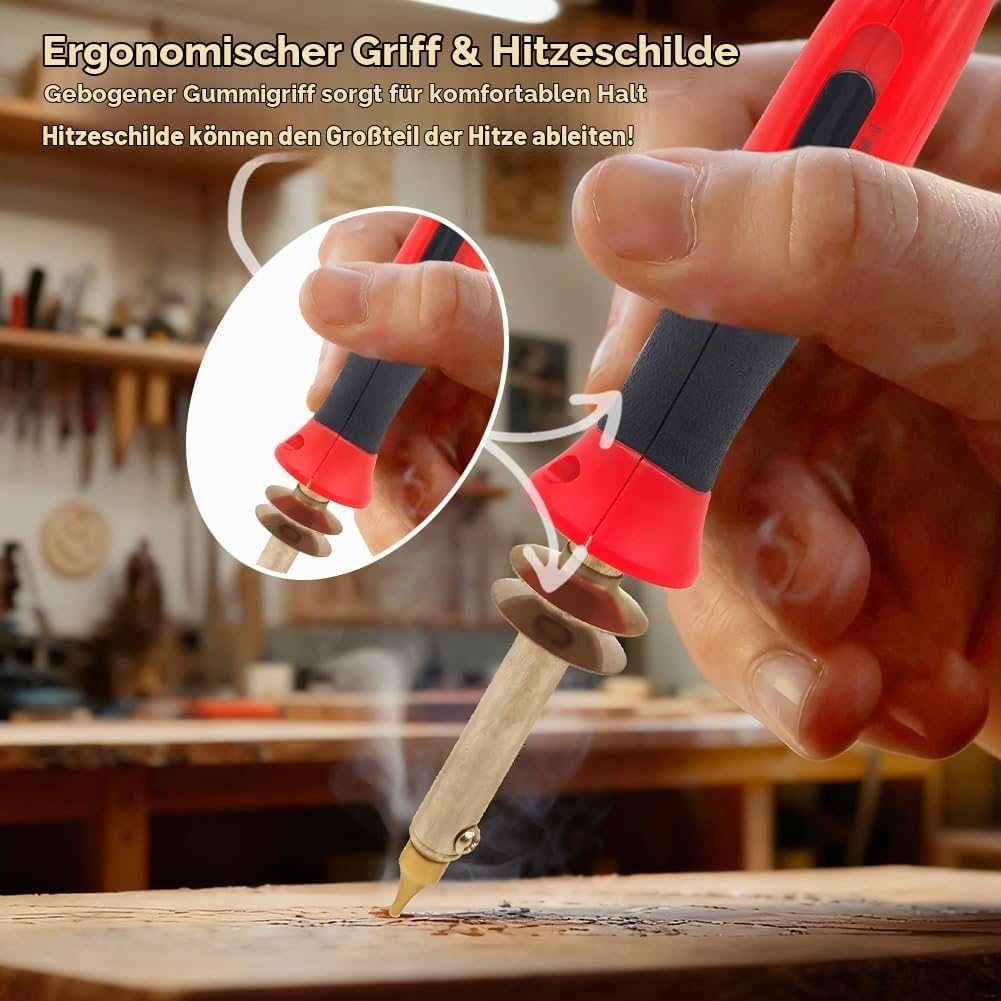 Brandmalerei Holz Lötkolben Set, Brandmalkolben Holzbrennstift Gravur Gerät | 26 Briefe | Temperatur