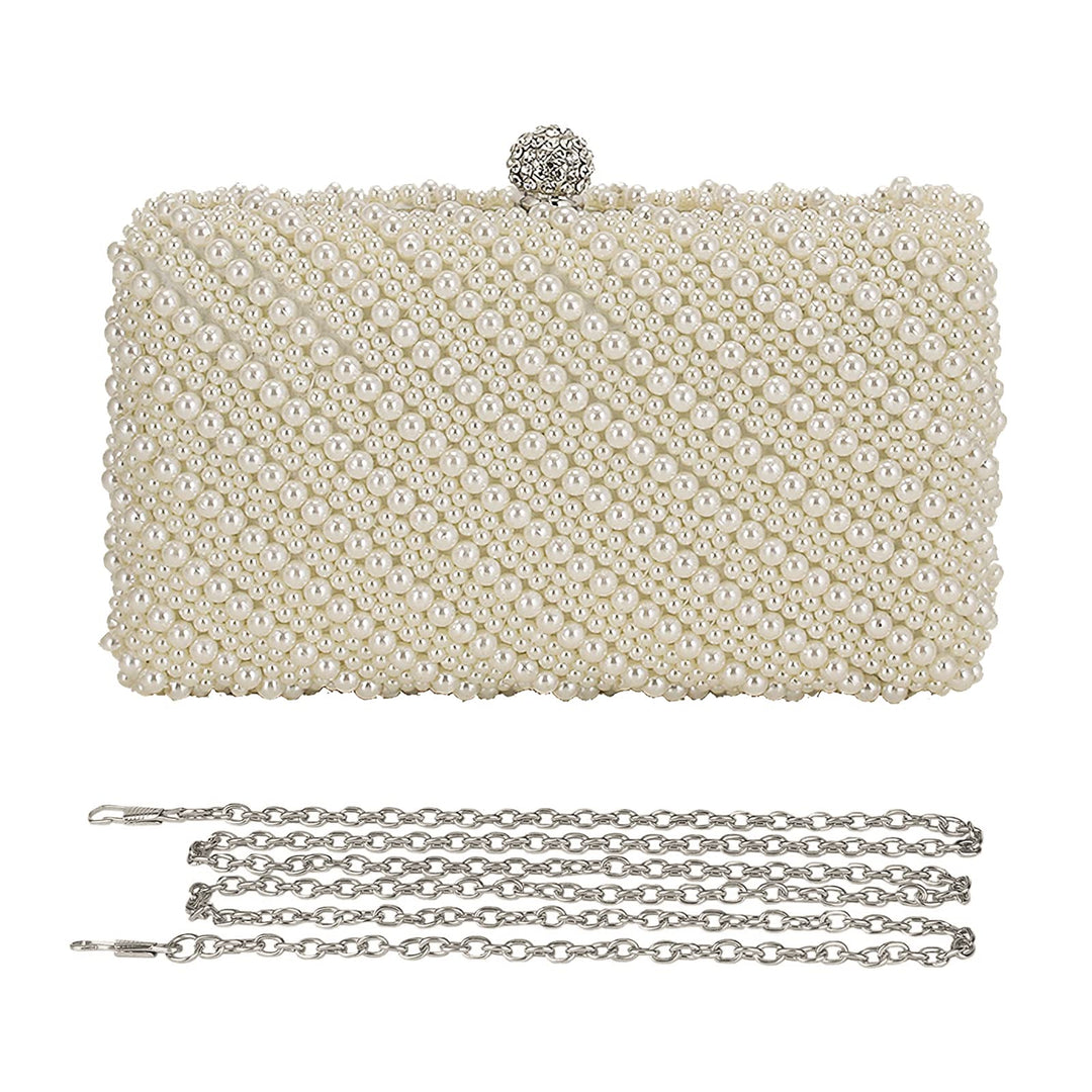CORIOS Clutch Damen Perlen Abendtasche Elegant Handtasche Brauttasche Mini Kette Tasche Schultertasc