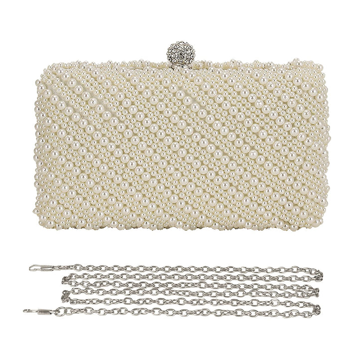CORIOS Clutch Damen Perlen Abendtasche Elegant Handtasche Brauttasche Mini Kette Tasche Schultertasc