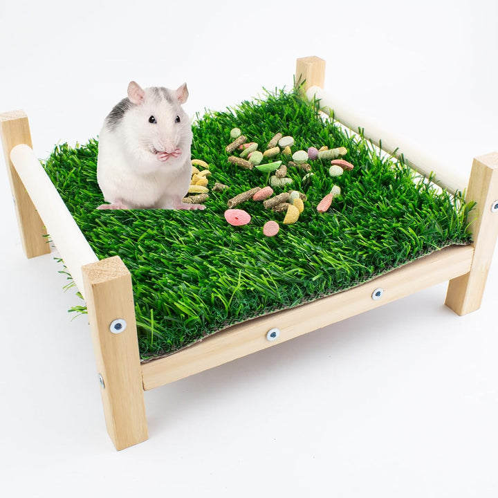 FlidRunest Holz-Ratten-Futtersuchspielzeug, Kunstrasen-Futtermatte für Ratten, sichere Rattenanreich