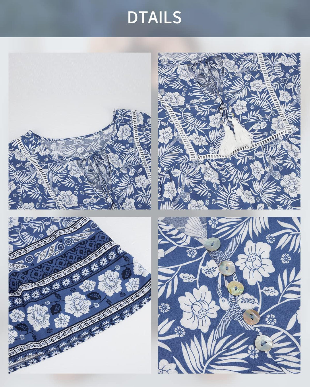 BebreezChic Damen Kleid Kurz Boho V-Ausschnitt Hohe Taille Vintage Fransen Luftig Casual Minikleider