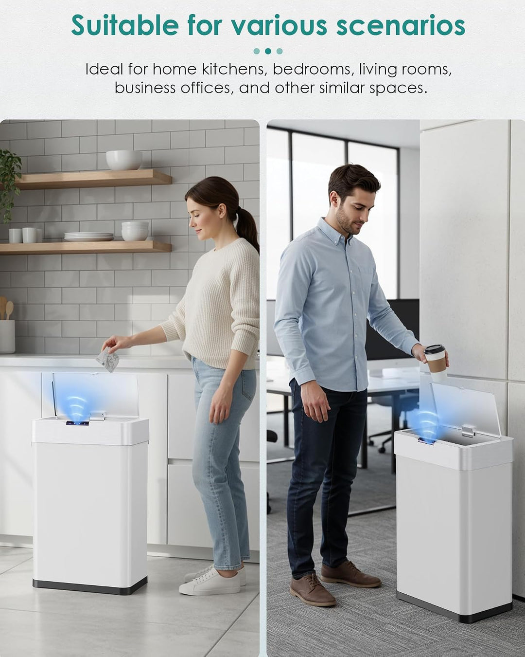 LIFERUN Mülleimer mit Sensor, Mülleimer Küche 60 Liter, Elektrisch Deckel mit Klemmring für Müllbeut