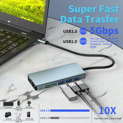 12 in 1 USB-C Dockingstation,3 Monitor Typ C auf 4K Dual HDMI+VGA Adapter, Laptop Dockingstation Mul