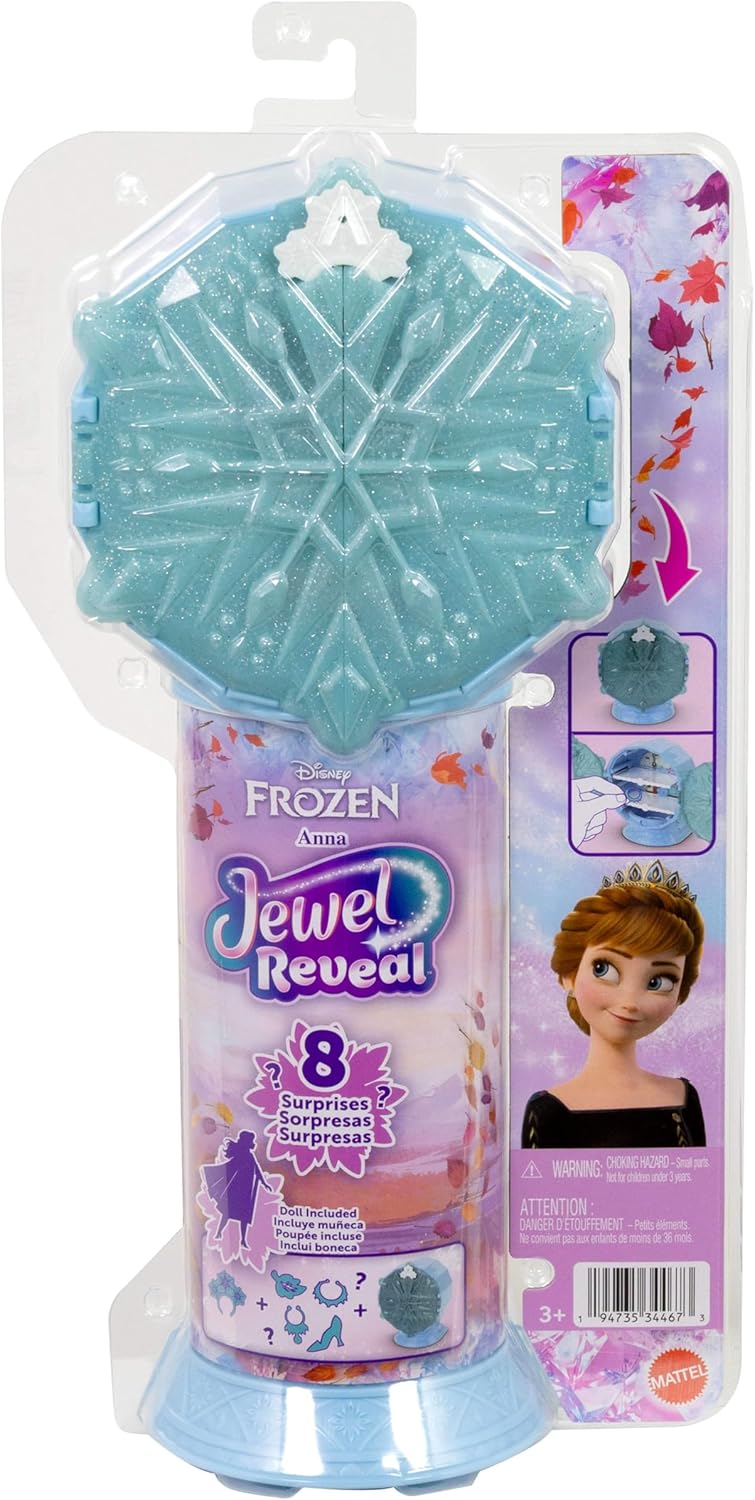 Mattel Disney Die Eiskönigin Anna-Modepuppe und Zubehörteile mit 8 Überraschungen, darunter schneefl