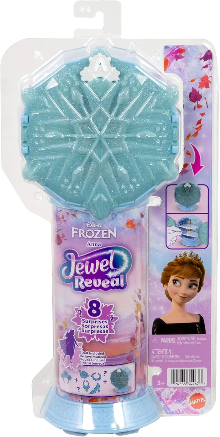 Mattel Disney Die Eiskönigin Anna-Modepuppe und Zubehörteile mit 8 Überraschungen, darunter schneefl