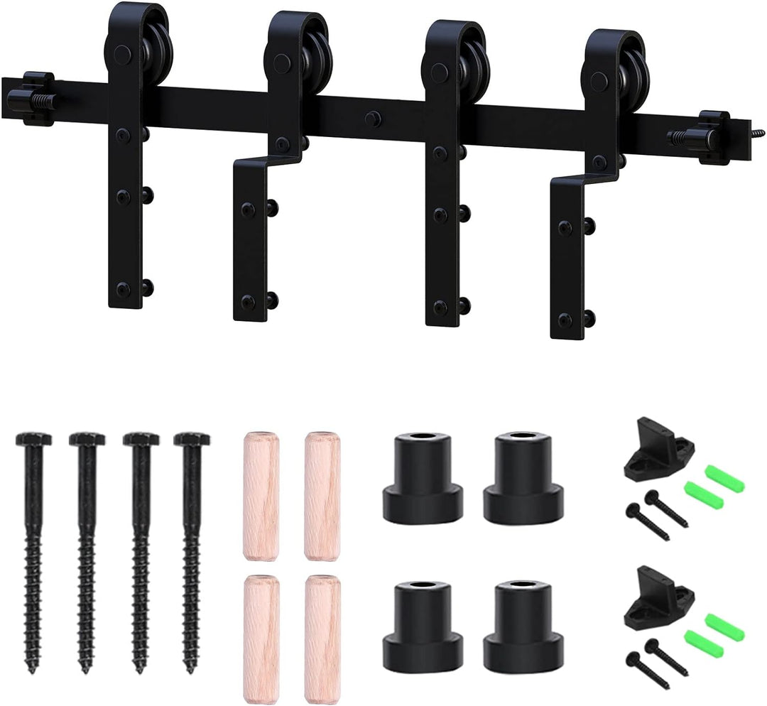 WOLFBIRD 122cm (4FT) Bypass Schiebetür Hardware Doppelte Holztür Schiebetürsystem Komplettset Schwar